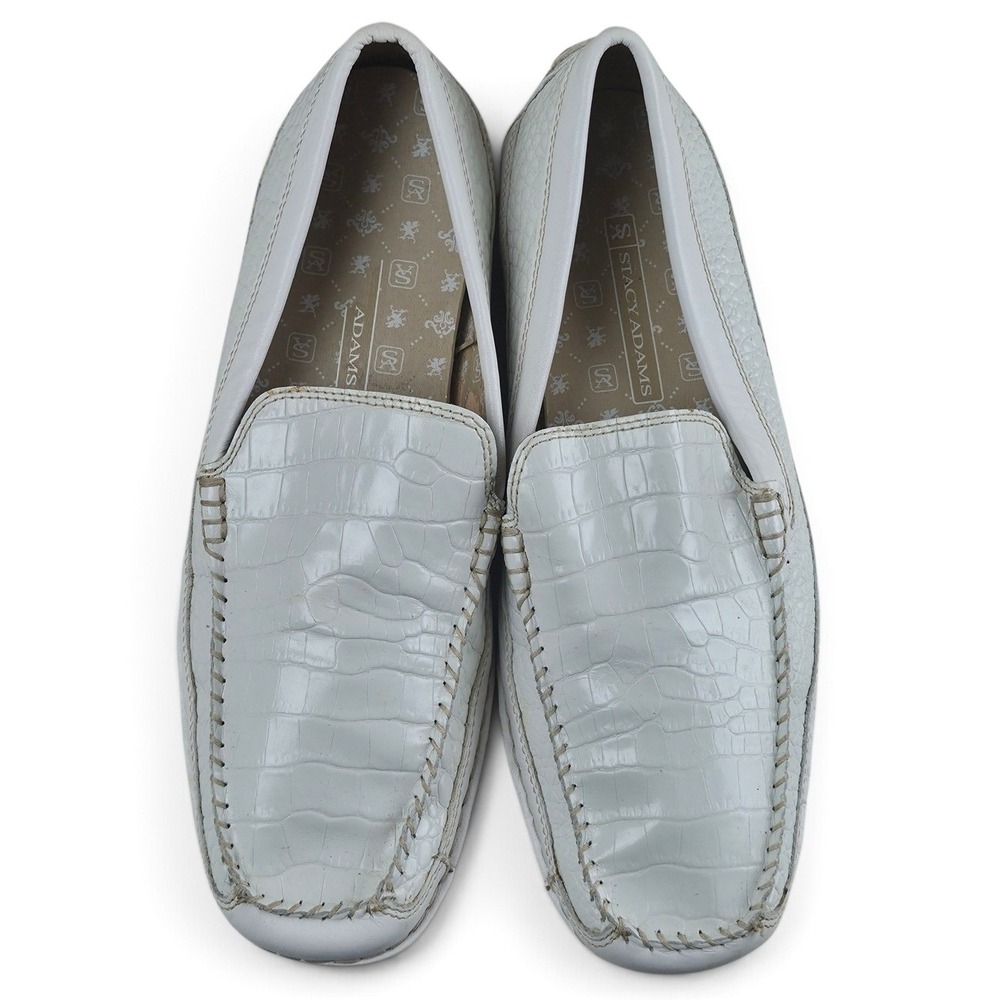 Stacy Adams Loafers Mens 9.5 White Excellent Croc Embossed Leather Driving Shoes - Picture 3 of 7